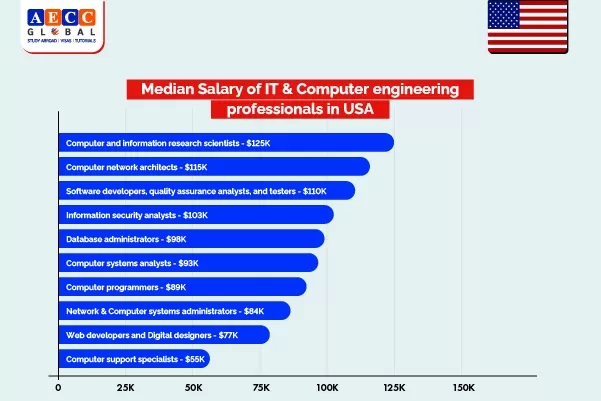 Median Salary of IT & Computer engineering professionals in USA: